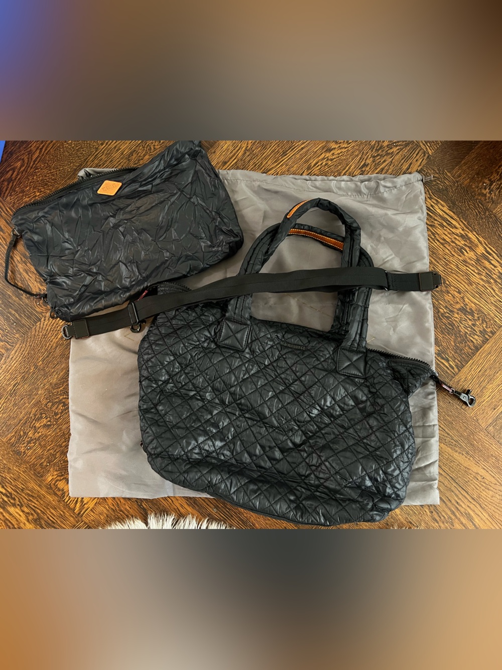 MZ Wallace Black Quilted Crossbody Tote with Removable Pouch
